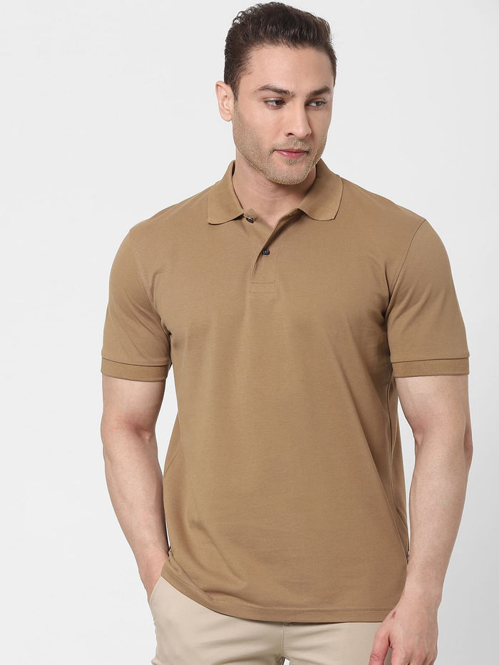 Brown Organic Cotton Polo Neck T-Shirt
