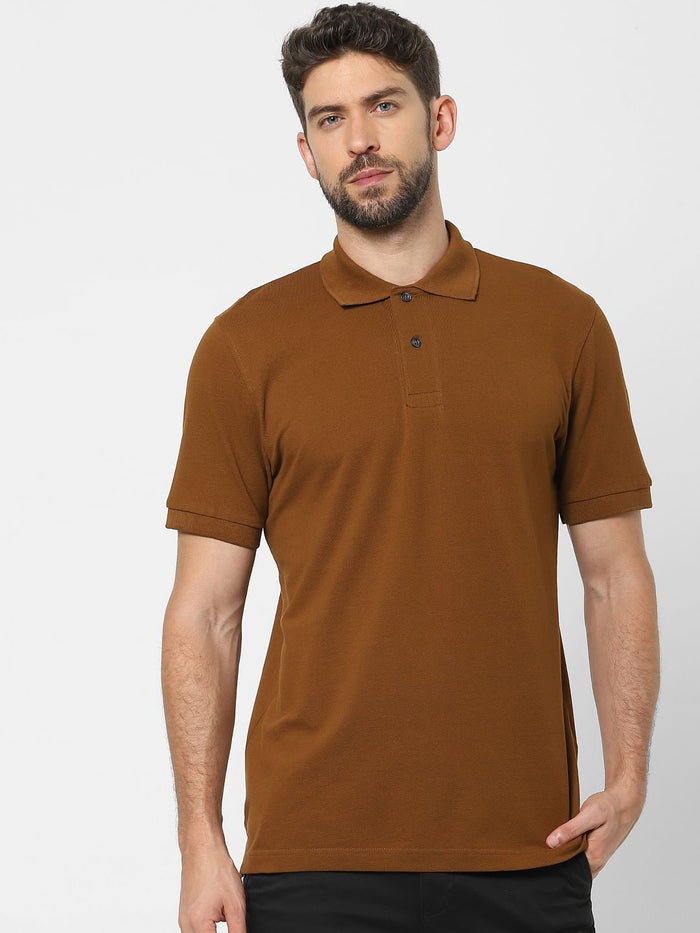 Brown Organic Cotton Polo Neck T-Shirt