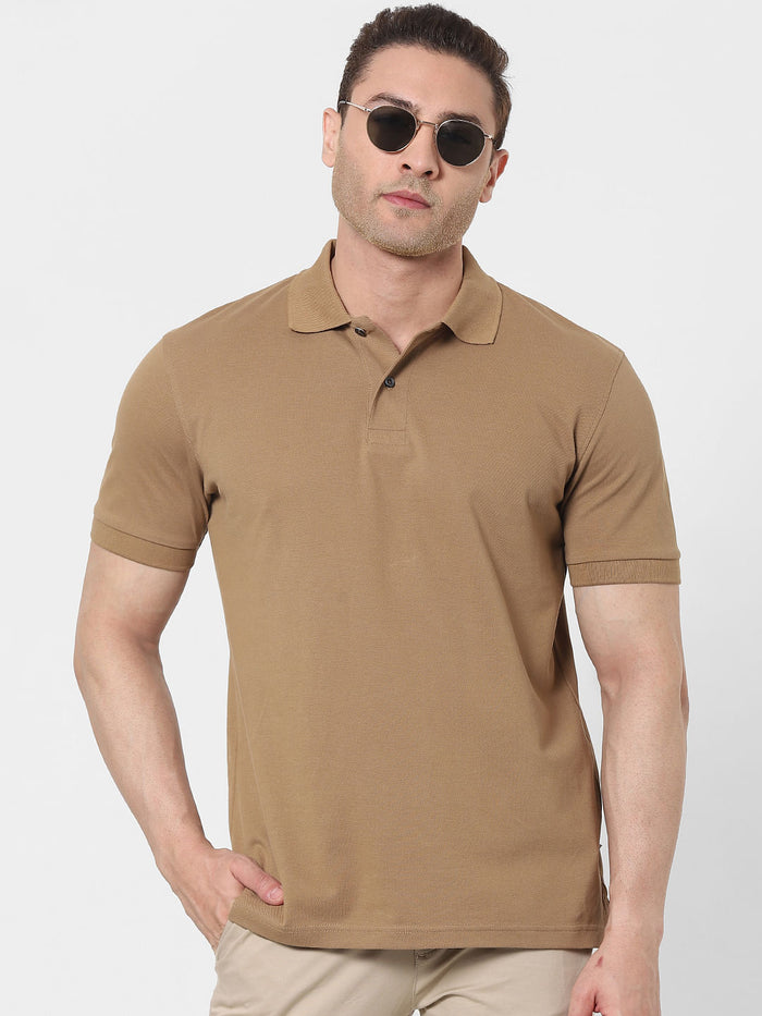 Brown Organic Cotton Polo Neck T-Shirt