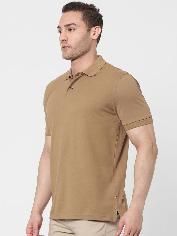 Brown Organic Cotton Polo Neck T-Shirt