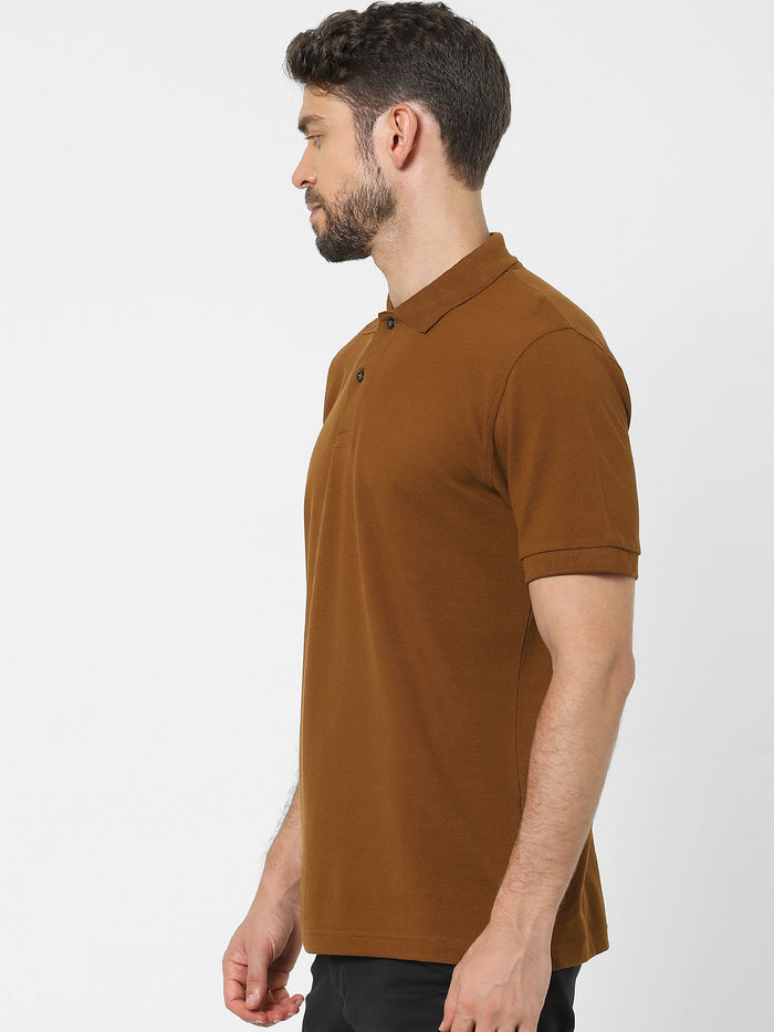 Brown Organic Cotton Polo Neck T-Shirt