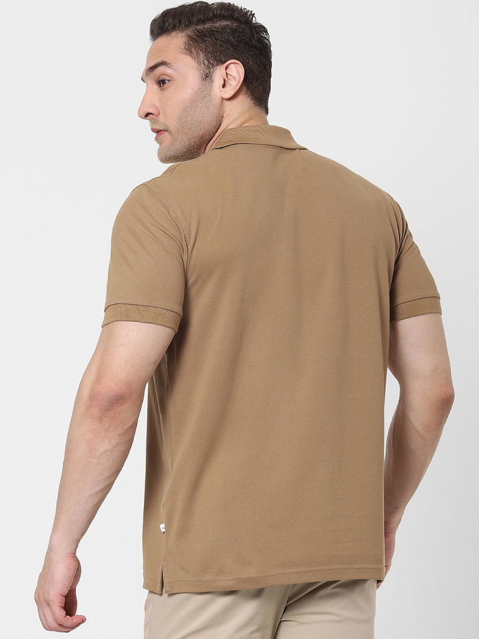 Brown Organic Cotton Polo Neck T-Shirt