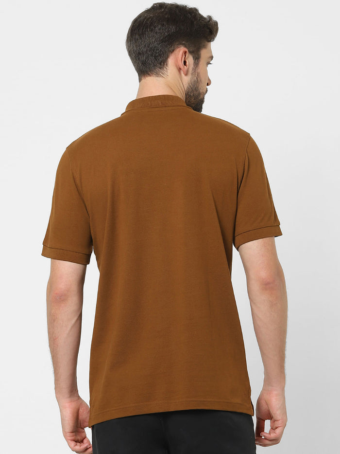 Brown Organic Cotton Polo Neck T-Shirt