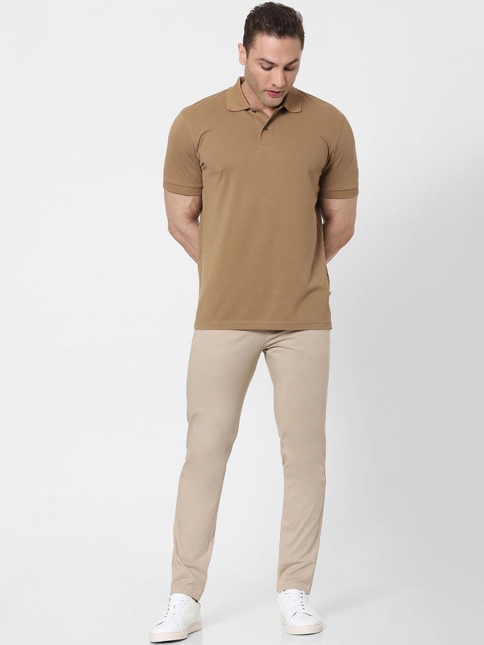 Brown Organic Cotton Polo Neck T-Shirt