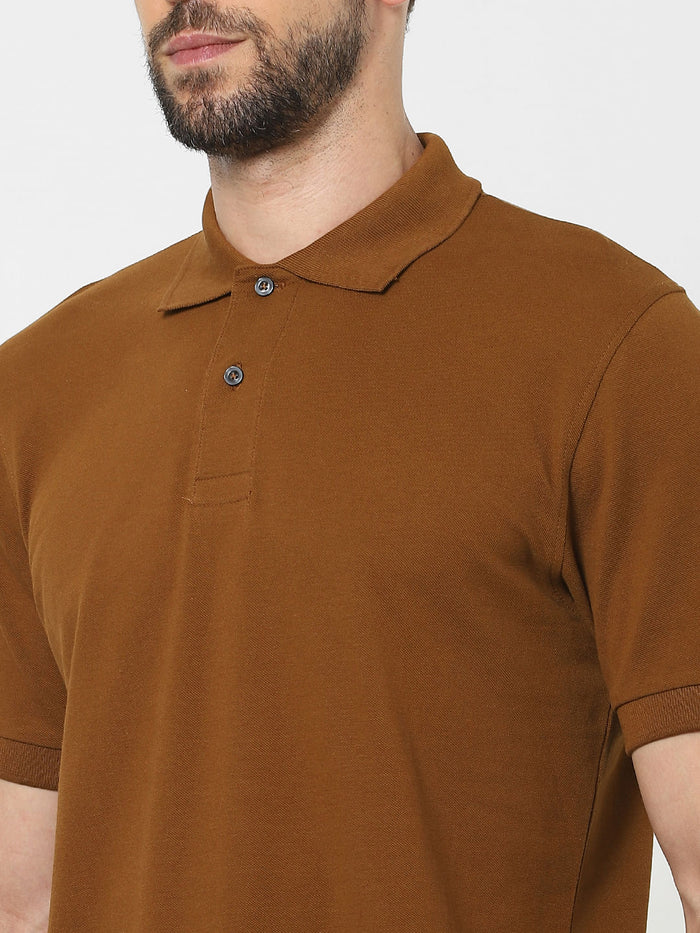 Brown Organic Cotton Polo Neck T-Shirt