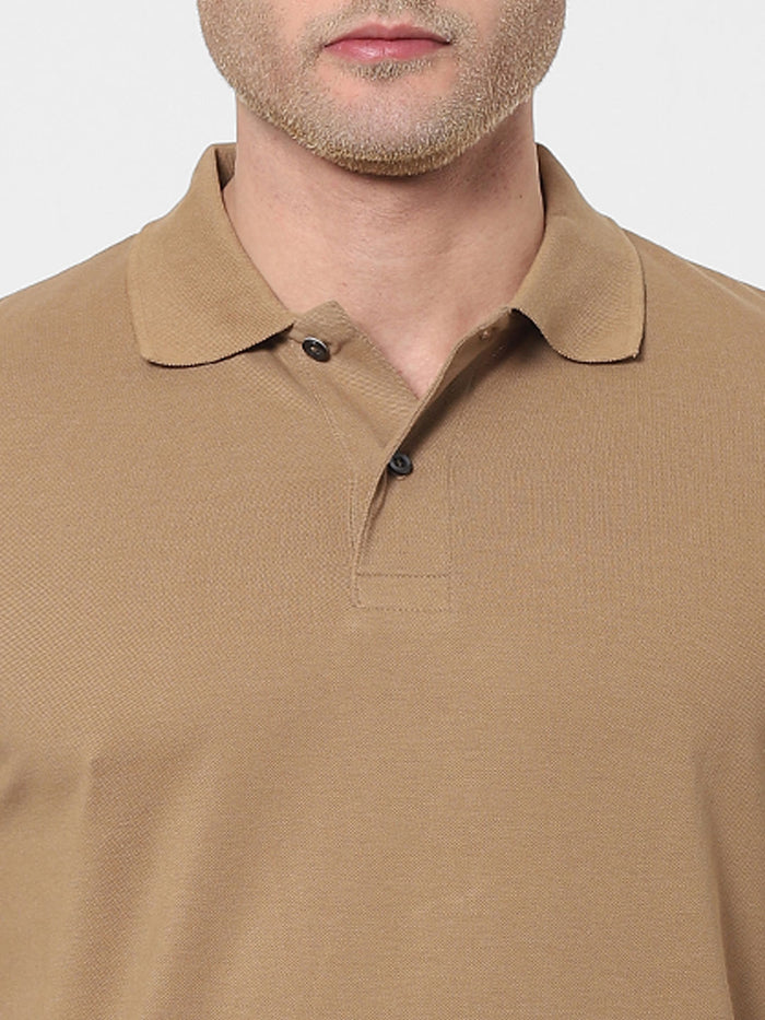 Brown Organic Cotton Polo Neck T-Shirt