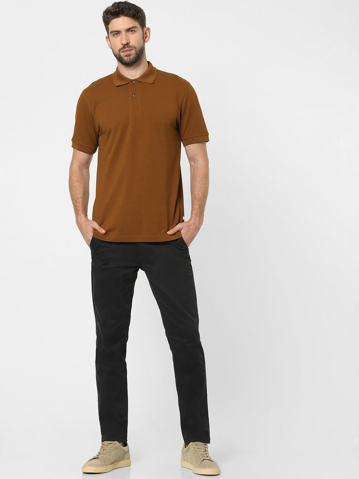 Brown Organic Cotton Polo Neck T-Shirt
