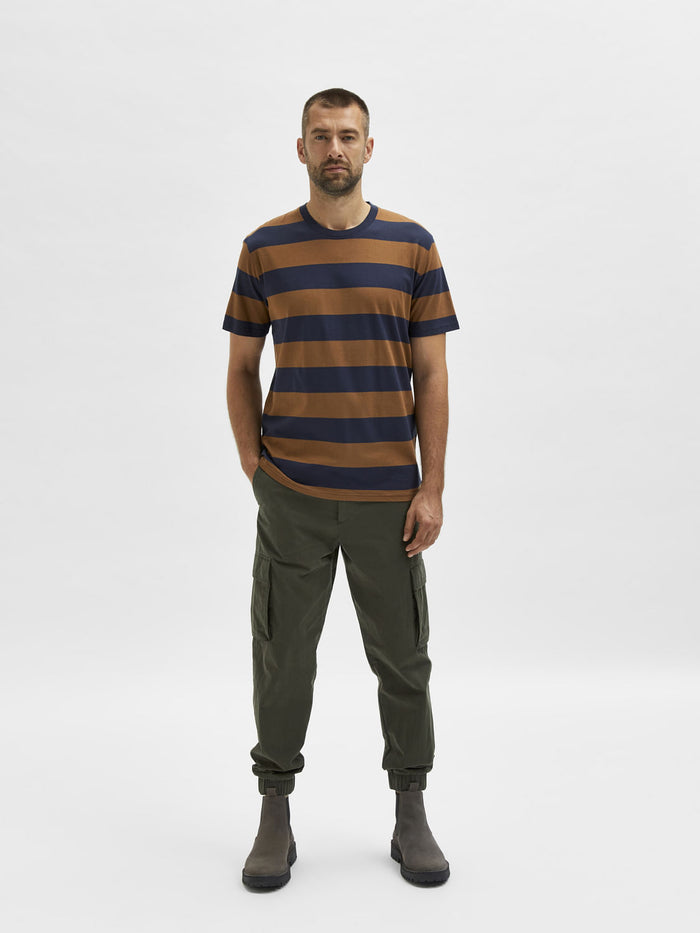 Brown Striped Crew Neck T-Shirt