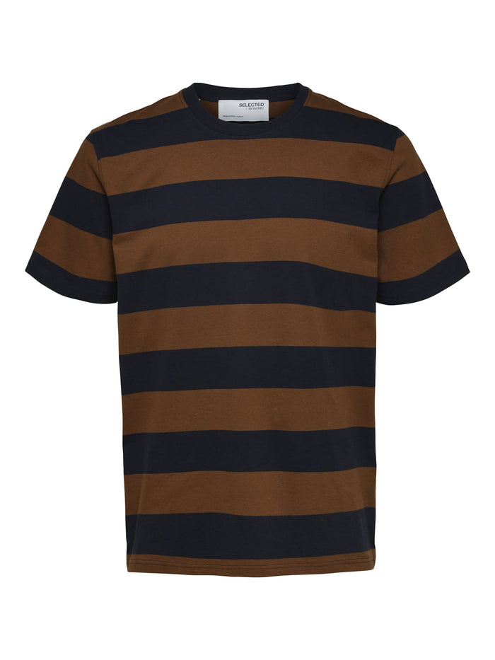 Brown Striped Crew Neck T-Shirt