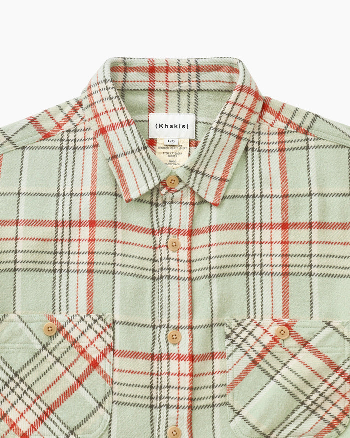 Brushed Plaid Shirt Pale Green