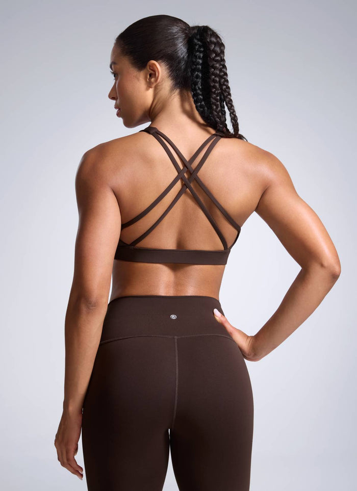 CRZ YOGA Womens Butterbreeze Padded Square Neck Sports Bra Training Hot Fudge Brown