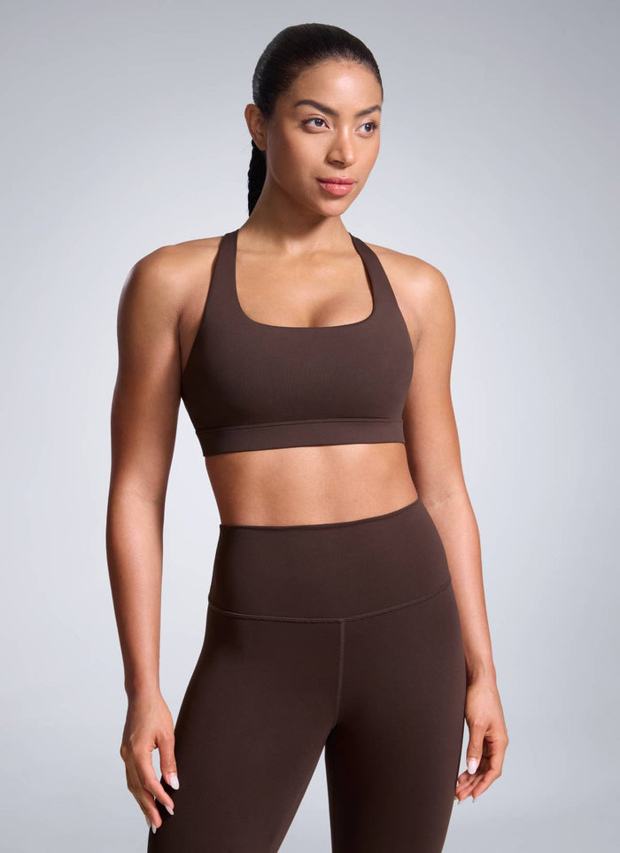 CRZ YOGA Womens Butterbreeze Padded Square Neck Sports Bra Training Hot Fudge Brown