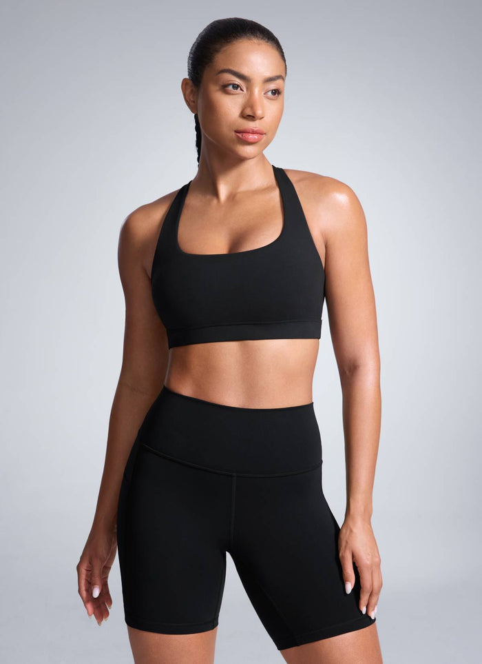 CRZ YOGA Womens Butterbreeze Padded Square Neck Sports Bra Training Black