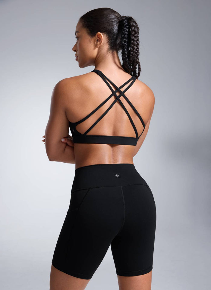 CRZ YOGA Womens Butterbreeze Padded Square Neck Sports Bra Training Black