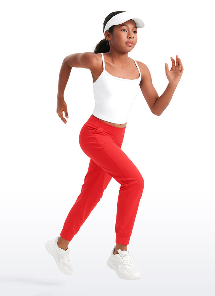 CRZ YOGA Butterlift Girls Joggers with Pockets Running Pants Deep Red