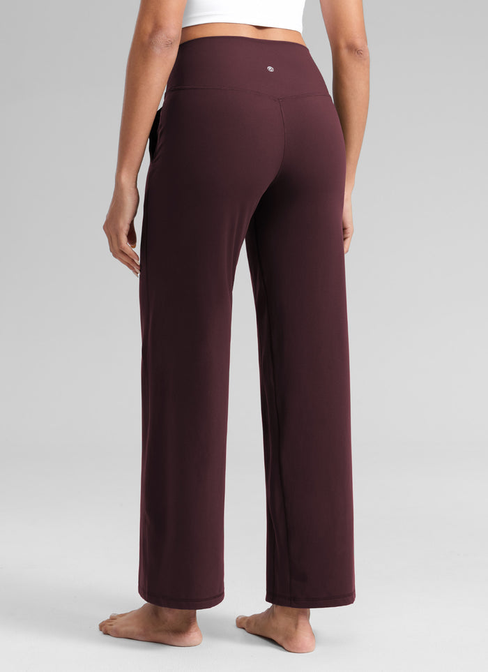 CRZ YOGA Women's Butterlift High Waisted Wide Leg Pants with Pockets Ripe Plum