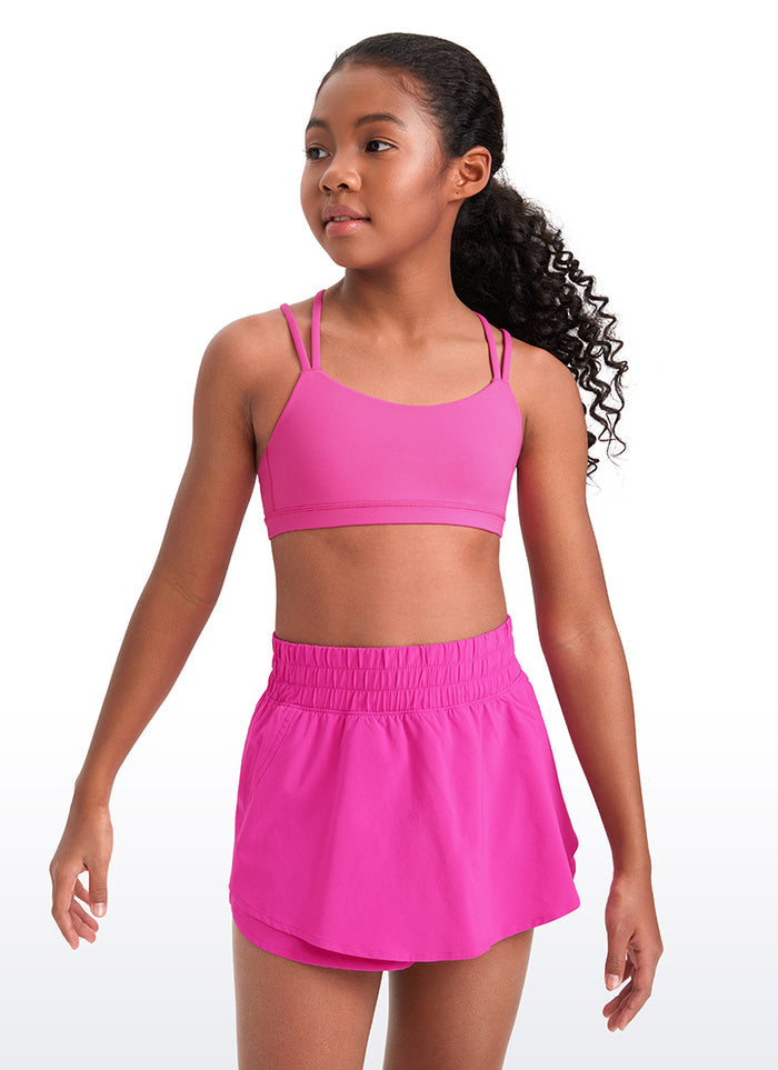 CRZ YOGA Girls Molded Cups Spaghetti Strappy Sports Bra Criss Cross Light Purple