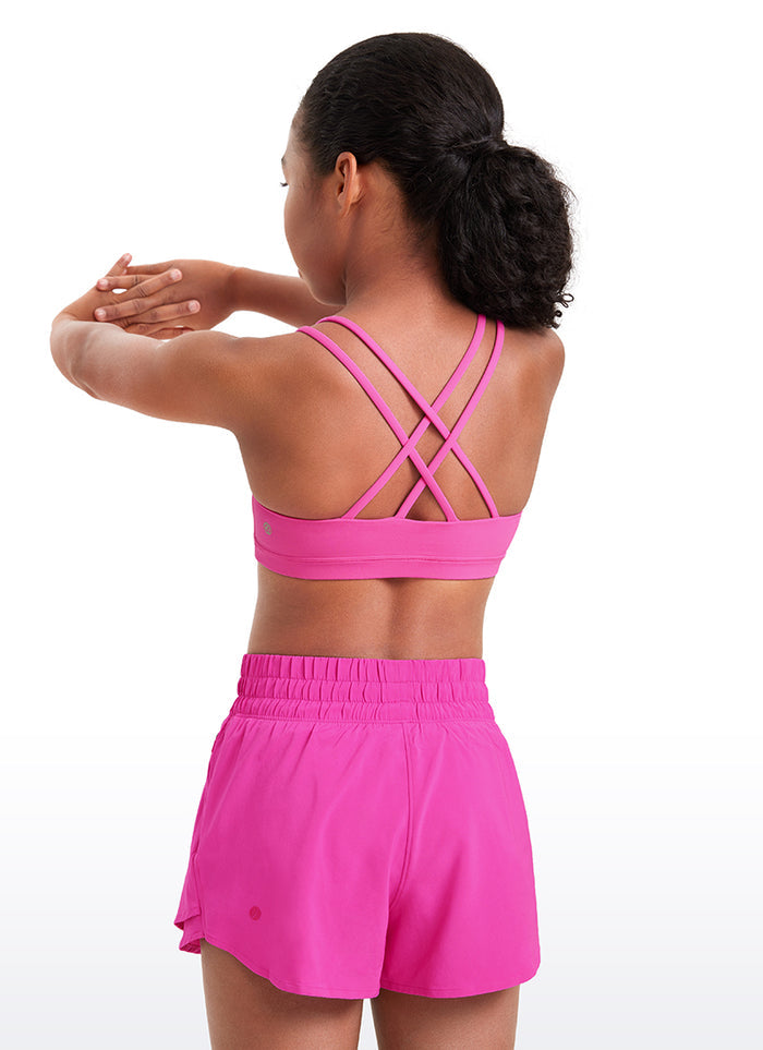 CRZ YOGA Girls Molded Cups Spaghetti Strappy Sports Bra Criss Cross Light Purple