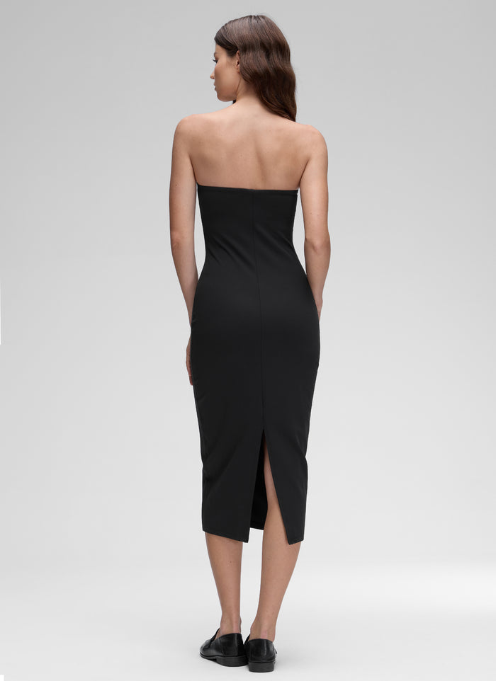 CRZ YOGA Women's Butterluxe Casual Strapless Built in Bra Midi Dress Black