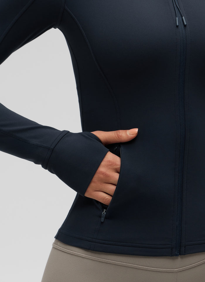 CRZ YOGA Women's Yoga Slim Fit Tops Butterluxe Full Zip Long Sleeves True Navy