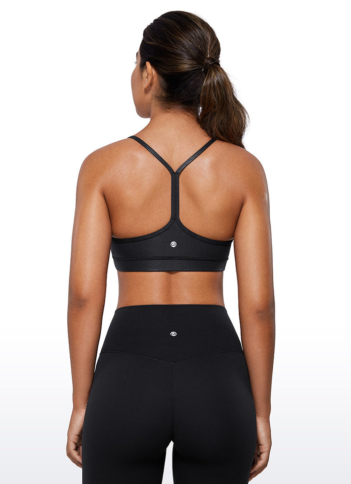 CRZ YOGA Women's Yoga Light Support Butterluxe Sports Bra Y back Black Classic Leather