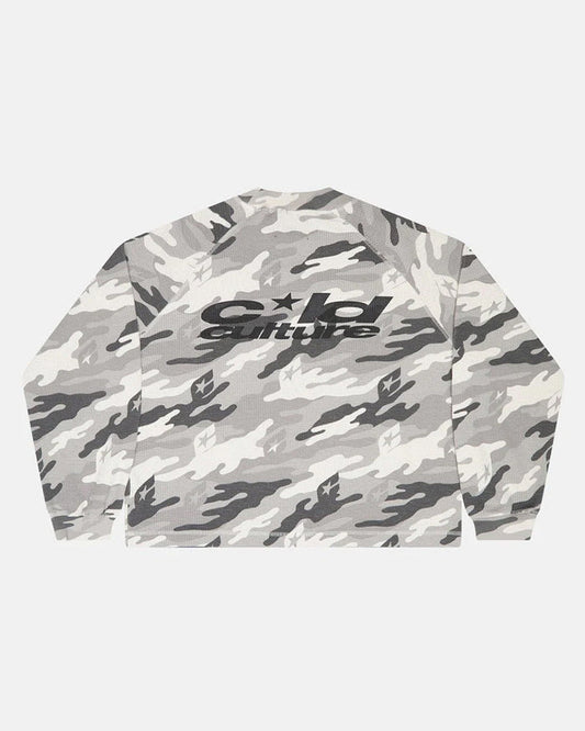 CAMO THERMAL LONGSLEEVE TEE GREY - grey camo longsleeve tee, back view - Cold Culture