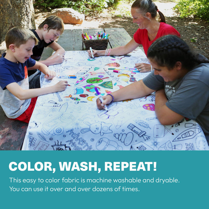 Camping Coloring Fabric Tablecloth - Wash and Reuse : 48"x60"