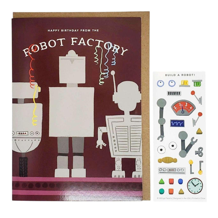 Card - Birthday - Robot Factory Sticker Scene by Inklings Paperie