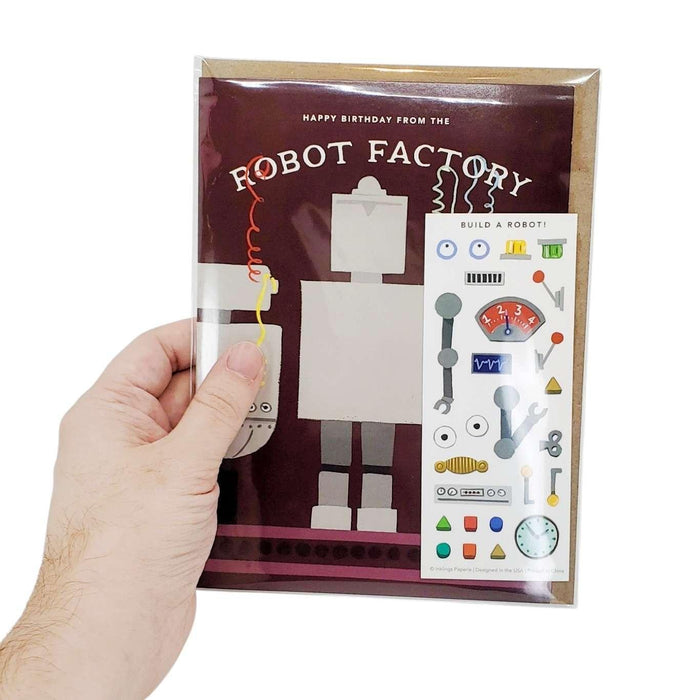 Card - Birthday - Robot Factory Sticker Scene by Inklings Paperie