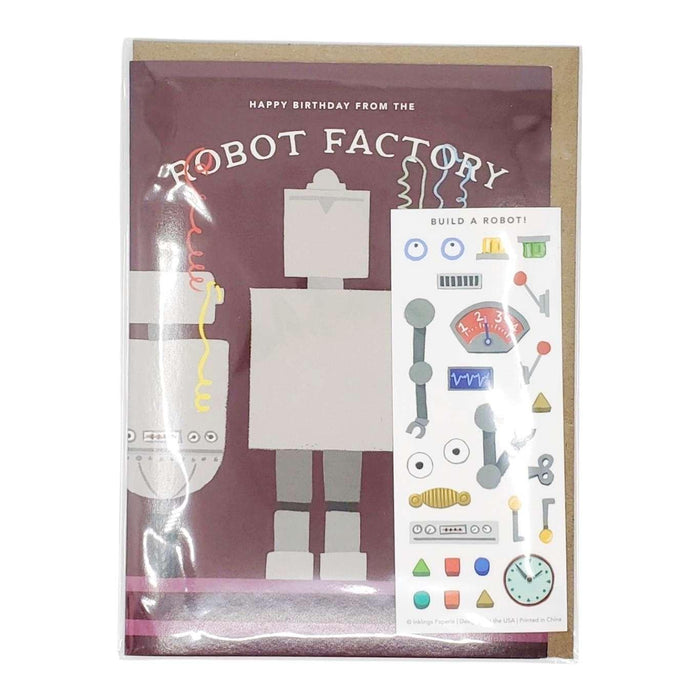Card - Birthday - Robot Factory Sticker Scene by Inklings Paperie