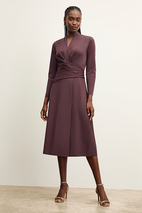 front image of a woman wearing the carly dress in grape | Exclude | Grid