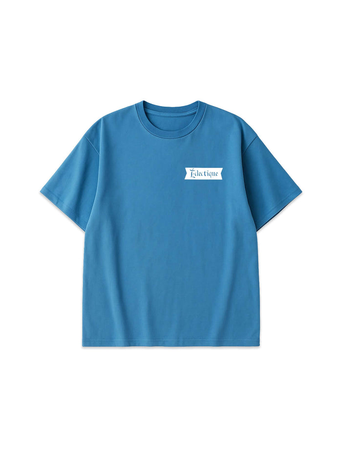Carolina Blue Date Night T-shirt featuring a relaxed fit and Éclectique logo on a soft cotton fabric.