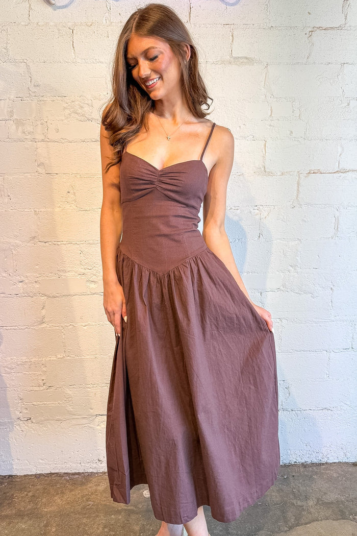 brown maxi dress, brown dress, gameday dress, brown gameday dress
