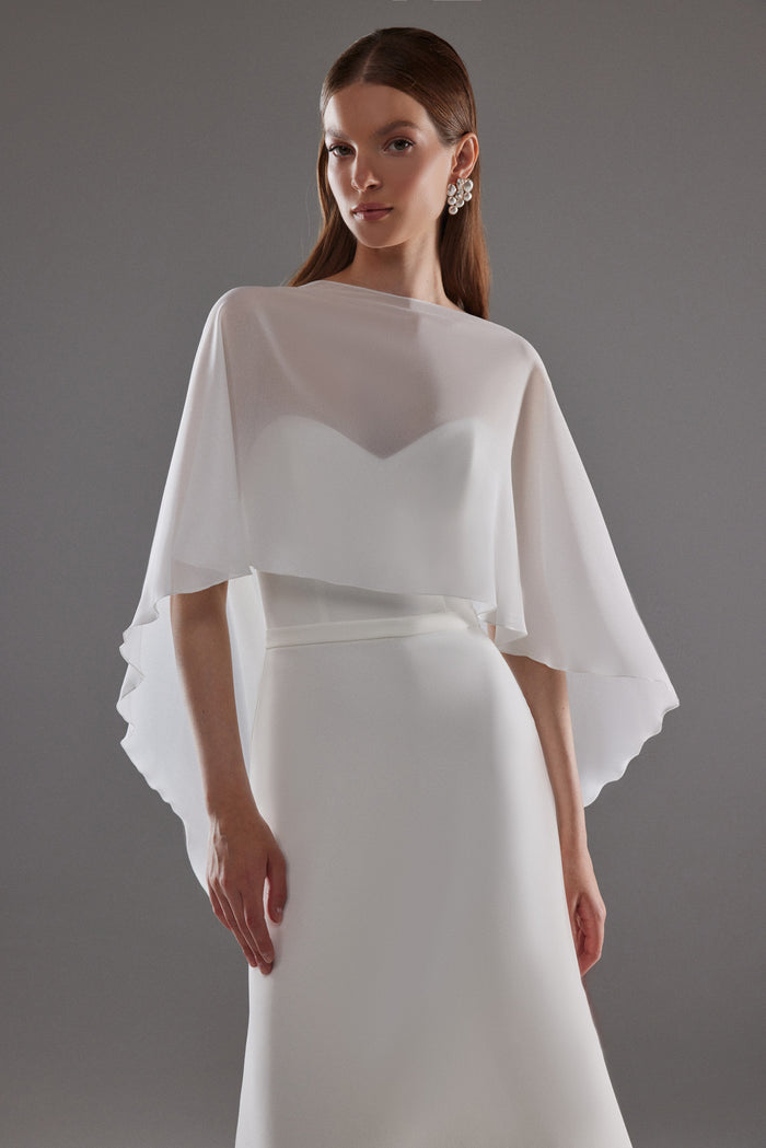 Chiffon Bridal Cape Emm | Bridal Cover Up | White Sheer Wedding Topper