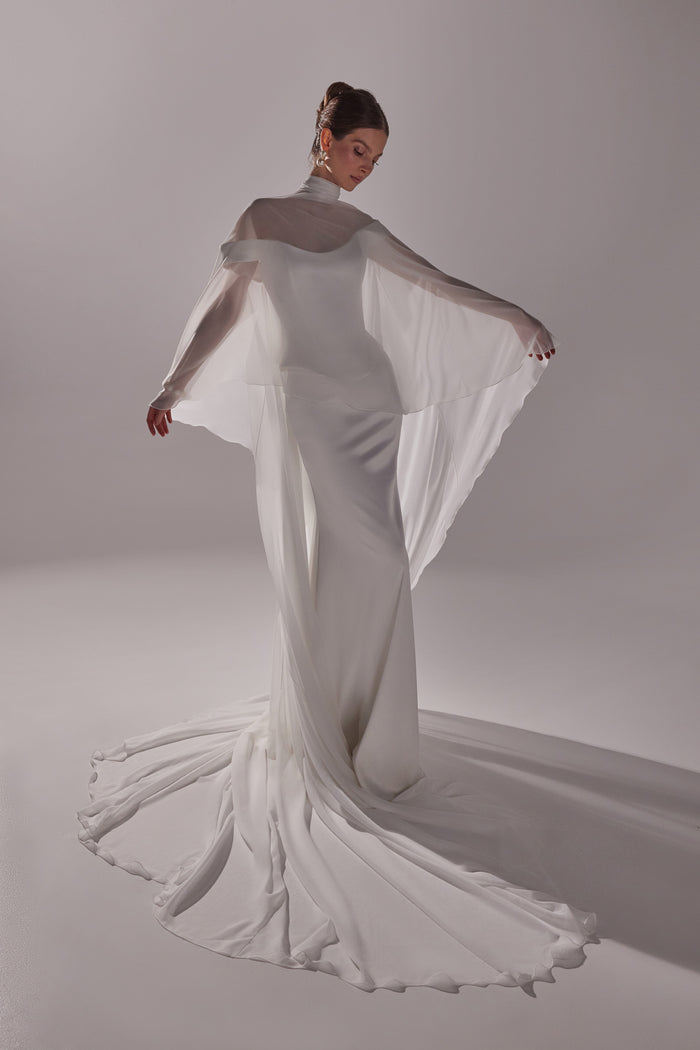 Chiffon Bridal Cape Naila | Modern Wedding Dress Topper With Train