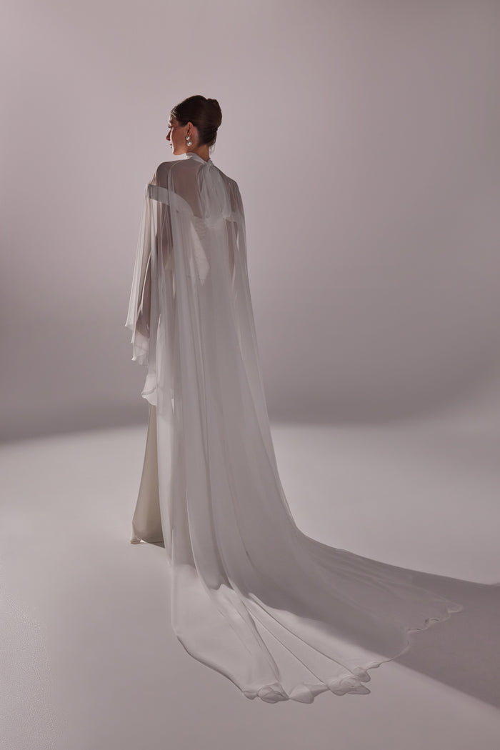 Chiffon Bridal Cape Naila | Modern Wedding Dress Topper With Train