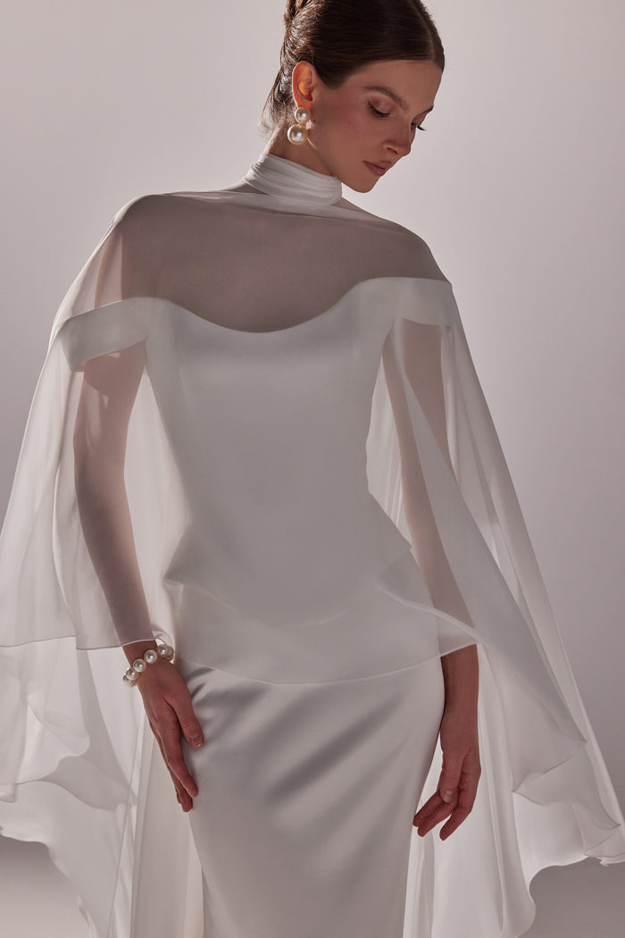 Chiffon Bridal Cape Naila | Modern Wedding Dress Topper With Train