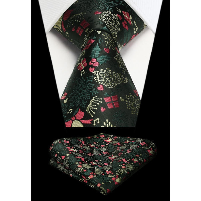 Christmas Tie Handkerchief Set - A-3 GREEN