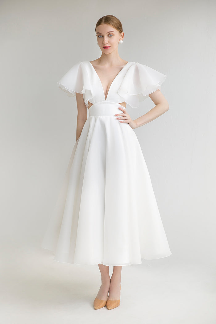 Civil Wedding Dress With Short Sleeve Eulalia Midi