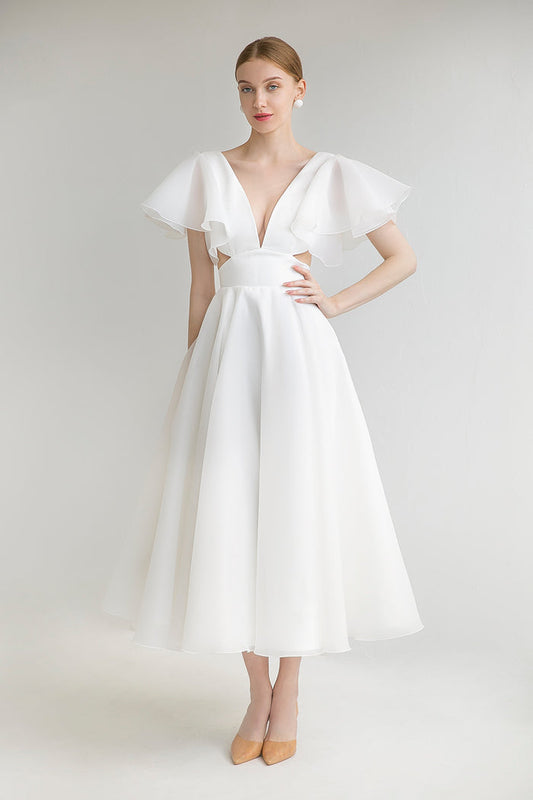 Civil Wedding Dress With Short Sleeve Eulalia Midi