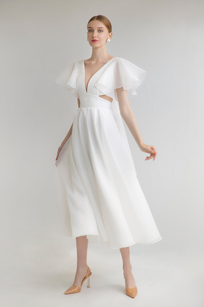 Civil Wedding Dress With Short Sleeve Eulalia Midi