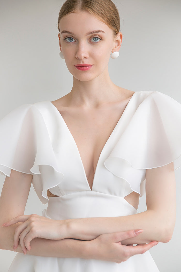 Civil Wedding Dress With Short Sleeve Eulalia Midi