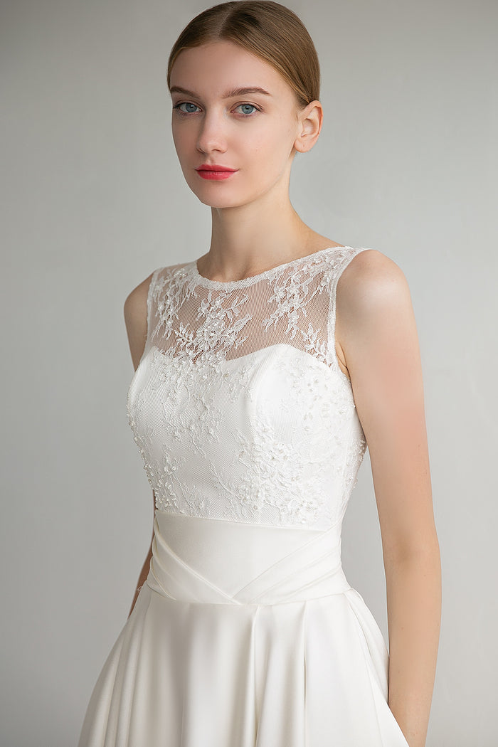 CLASSY SATIN BOAT NECK WEDDING DRESS FIONA