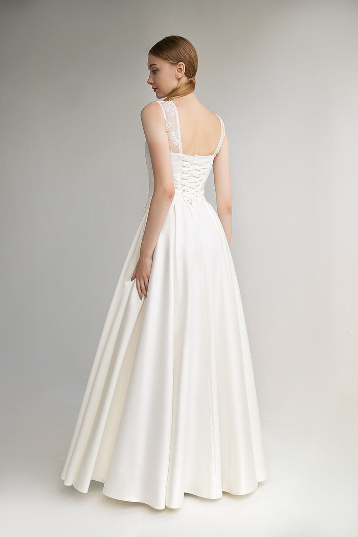 CLASSY SATIN BOAT NECK WEDDING DRESS FIONA