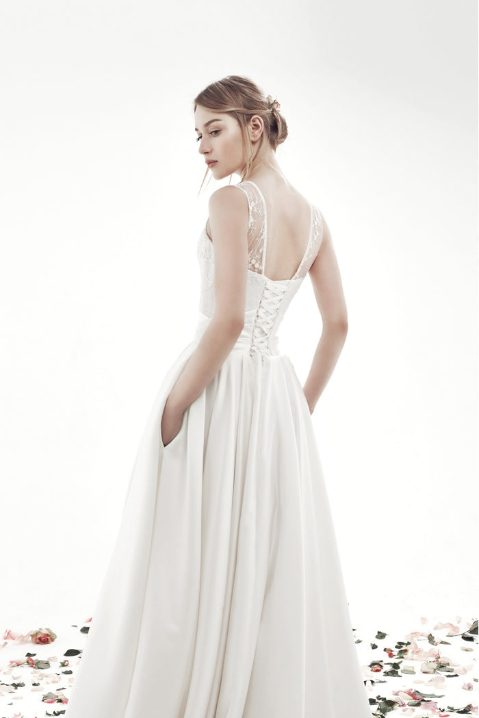 CLASSY SATIN BOAT NECK WEDDING DRESS FIONA