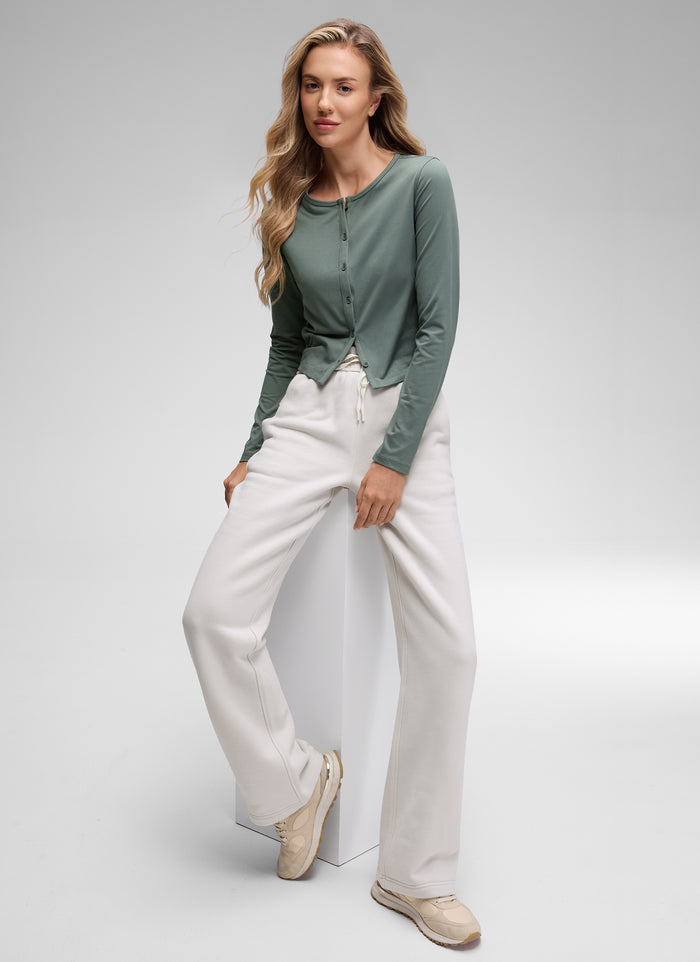 CRZ YOGA Women's Cloud Jersey Casual Button Down Waist Length Cardigan Grey Sage