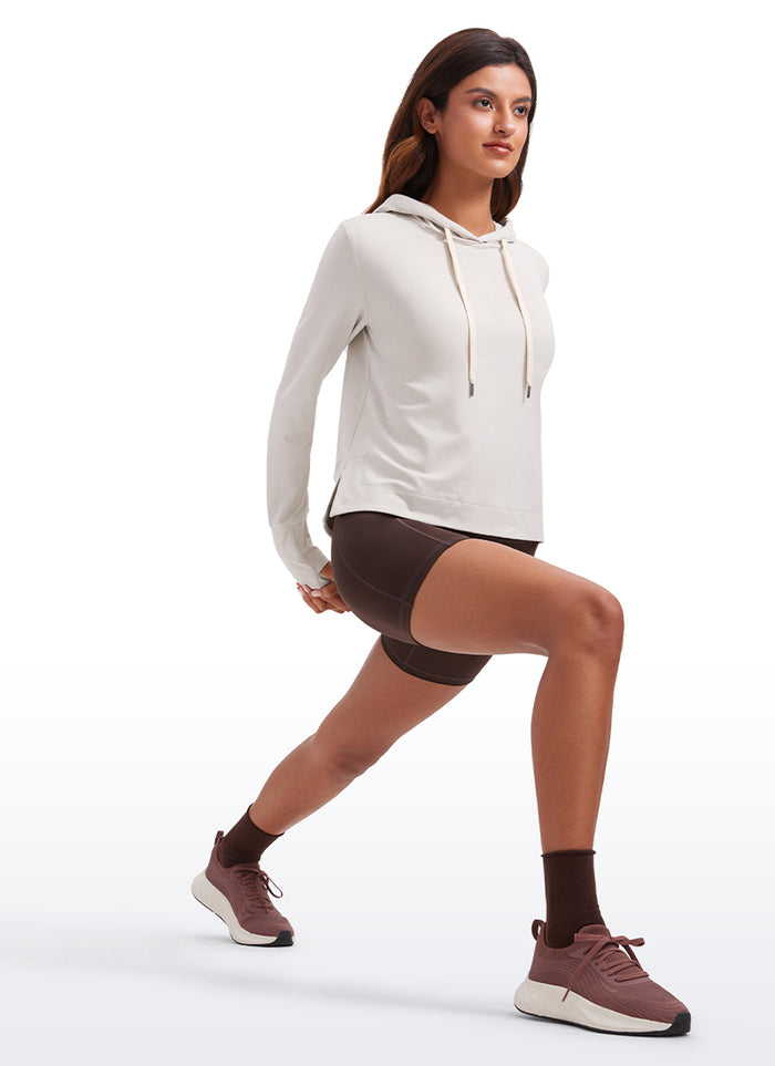CRZ YOGA Women's Casual Workout Long Sleeve Hooded Sweat Shirts Milky White
