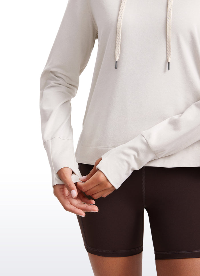 CRZ YOGA Women's Casual Workout Long Sleeve Hooded Sweat Shirts Milky White