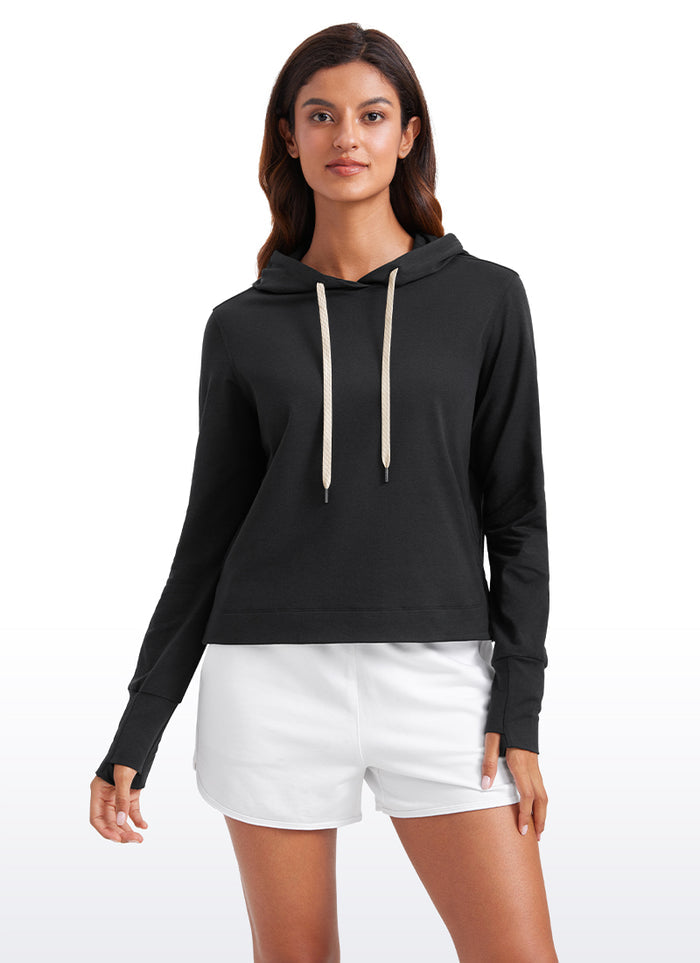 CRZ YOGA Women's Casual Workout Long Sleeve Hooded Sweat Shirts Black