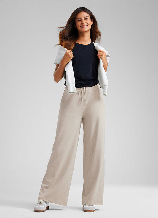 CRZ YOGA Cloud Jersey Wide Leg Sweatpants Women 30” with Pockets Mojave Tan